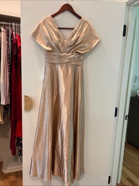 Azazie Gold Satin V-Neck Maxi Dress